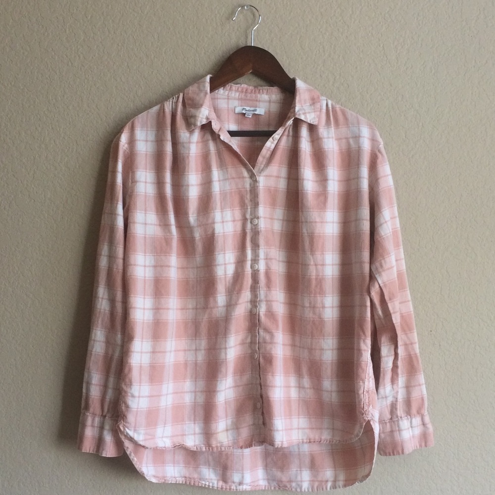 Madewell pink and cream plaid button down size M